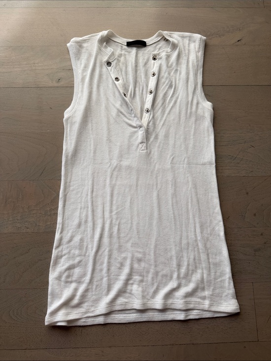 ATM Anthony Thomas Melillo Tops - ATM Anthony Thomas Melillo White Ribbed Button-Front Sleeveless Tank